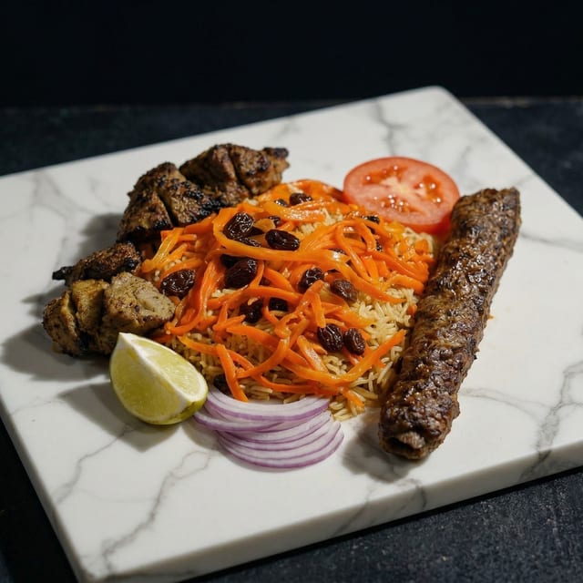 Combo Lamb & Shami Beef Kabob.